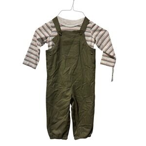 Carters Baby Boy‎ Girl Long Sleeve Striped Top Olive Green Overalls 18M